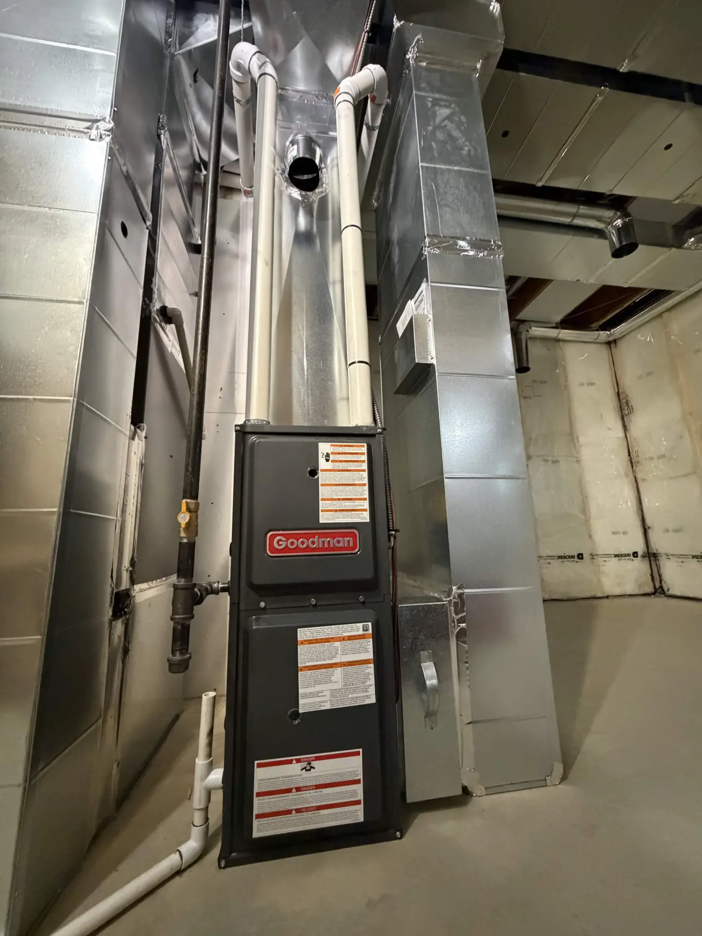 Goodman high-efficiency furnace and custom ductwork installation